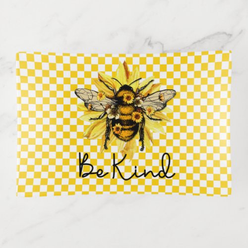 Be Kind Bee  Yellow Checkerboard  Trinket Tray
