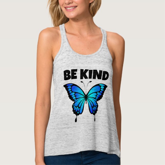 BE KIND BLUE BUTTERFLY LADIES  T-SHIRT  TANK TOP (Front)