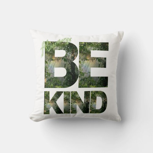 Be kind _ bold aesthetic jungle filled letters throw pillow
