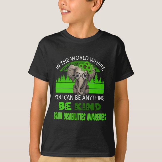 Be Kind Brain Disabilities Awareness Elephant Retr T-Shirt (Front)