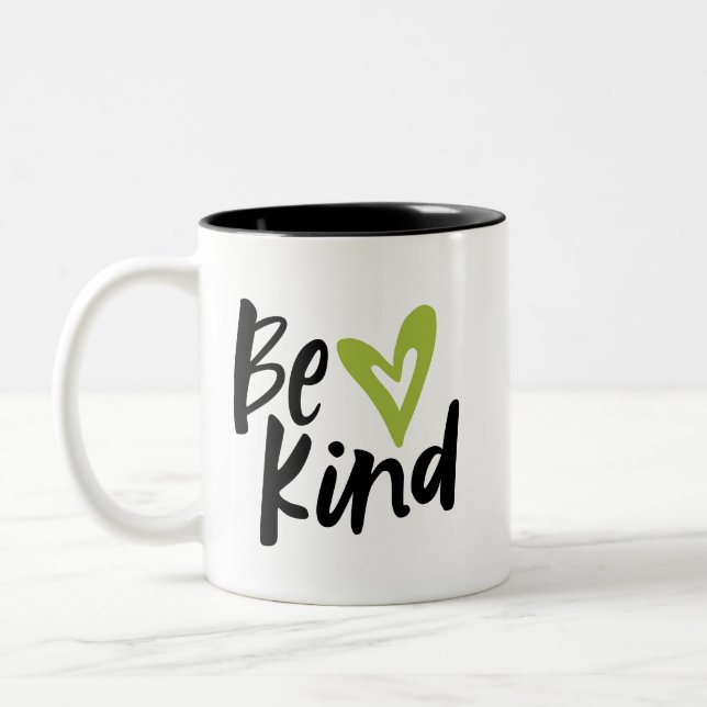 Be Kind Brushed Script Heart Two-Tone Coffee Mug (Left)