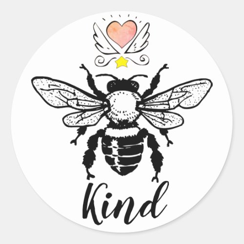 Be Kind Bumble Bee Heart With Wings Classic Round Sticker