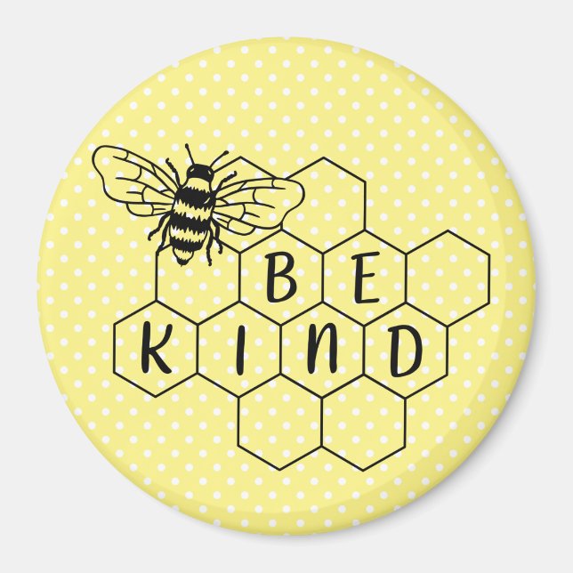 Be Kind Bumble Bee Yellow Polka Dot Magnet (Front)