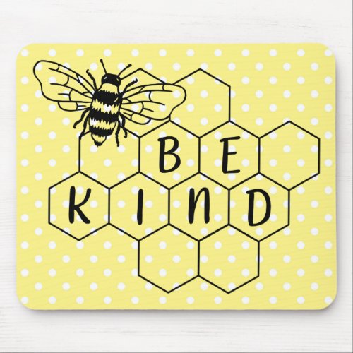 Be Kind Bumble Bee Yellow Polka Dot Mouse Pad