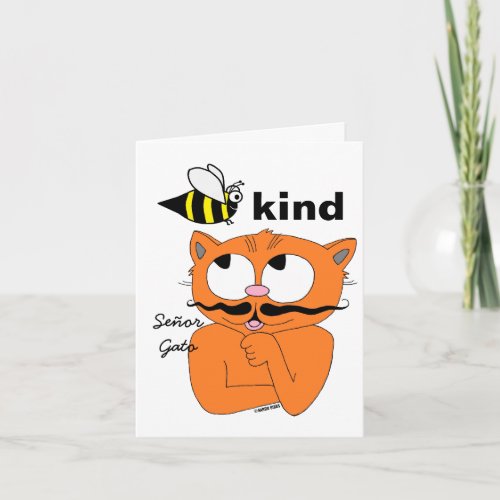 Be kind Cartoon Mustache Cat Blank Inside Card