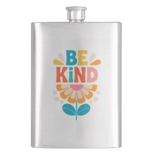 Be Kind Colorful Flower - Inspirational Positive 3 Flask