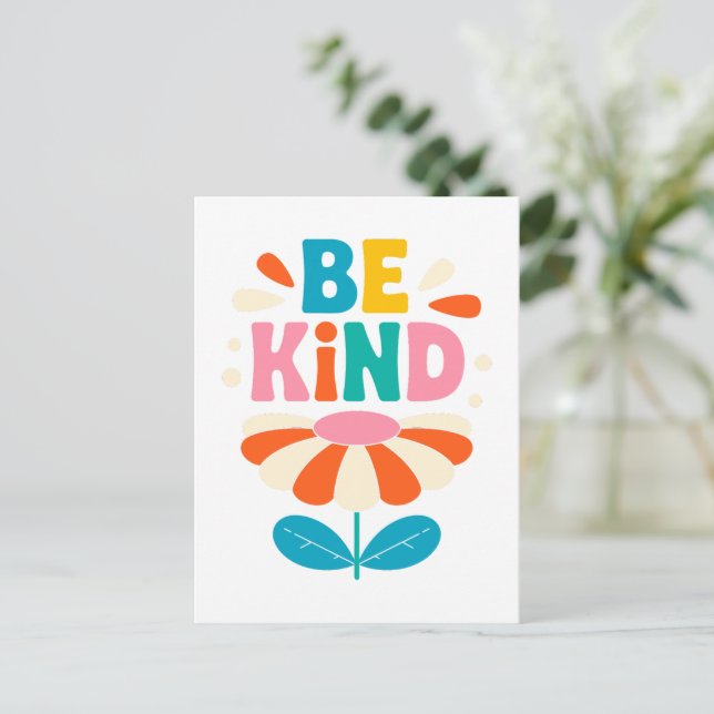 Be Kind Colorful Flower – Inspirational Positive Postcard (Standing Front)