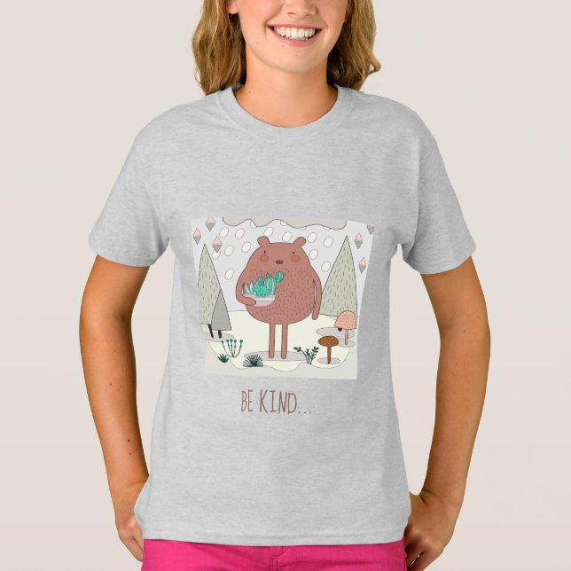 Be Kind... Cute Caring Nature Bear T-Shirt (Front)