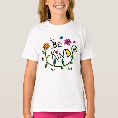 Be Kind Cute Floral Trendy Girls T_Shirt