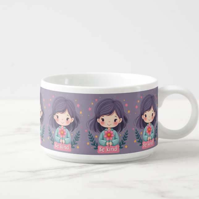 Be Kind Cute Girl with Flower Positive Art Bowl (Left)