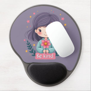 Be Kind Cute Girl with Flower Positive Art Gel Mouse Pad