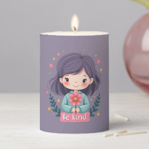 Be Kind Cute Girl with Flower Positive Art Pillar Candle