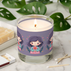 Be Kind Cute Girl with Flower Positive Art Scented Candle