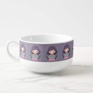 Be Kind Cute Girl with Flower Positive Art Soup Mug
