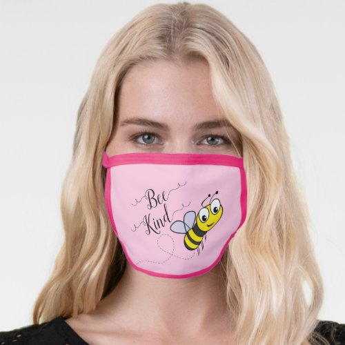 Be Kind Cute Sweet Fun Bumble Bee Pink Face Mask