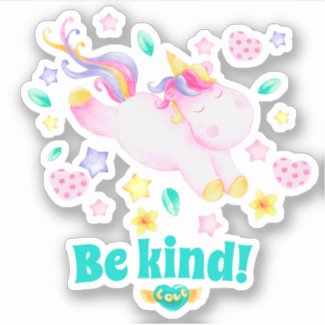 Be Kind! Cute Unicorn Kids Sticker