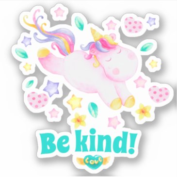 Be Kind! Cute Unicorn Kids Sticker