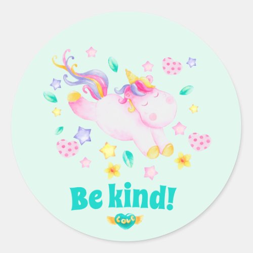 Be Kind Cute Unicorn Kids Sticker