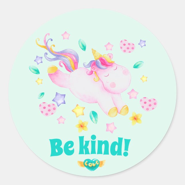 Be Kind! Cute Unicorn Kids Sticker (Front)