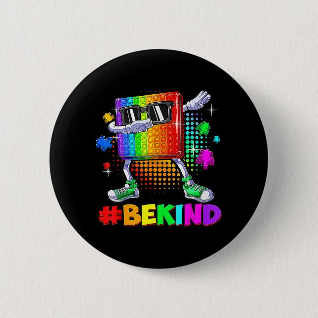 Be Kind Dabbing Puzzle Pop It Piece Autism Awarene Button (Front)