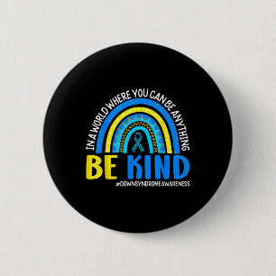 Be Kind Down Syndrome Awareness Ribbon Rainbow Gif Button