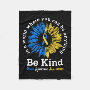 Be Kind Down Syndrome Awareness Ribbon Sunflower K Fleece Blanket