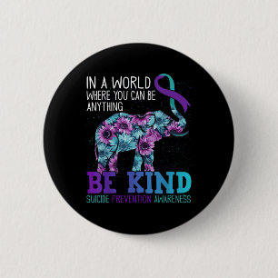 Be Kind Elephant Sunflower Teal Purple Ribbon Button