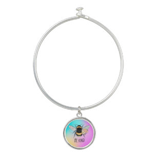 Be Kind Floral Cute Bee Inspirational Design Bangle Bracelet