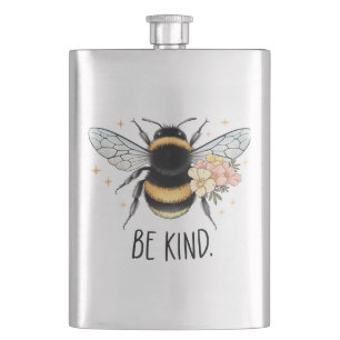 Be Kind Floral Cute Bee Inspirational Design Flask
