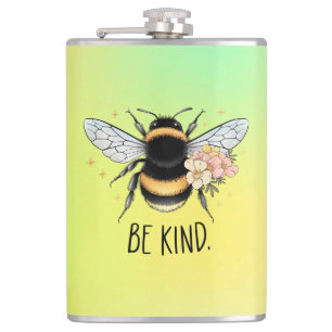 Be Kind Floral Cute Bee Inspirational Design Flask
