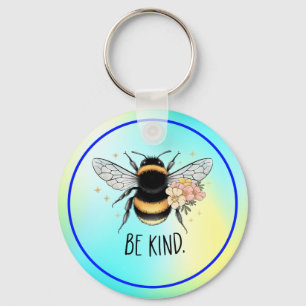 Be Kind Floral Cute Bee Inspirational Design Keychain