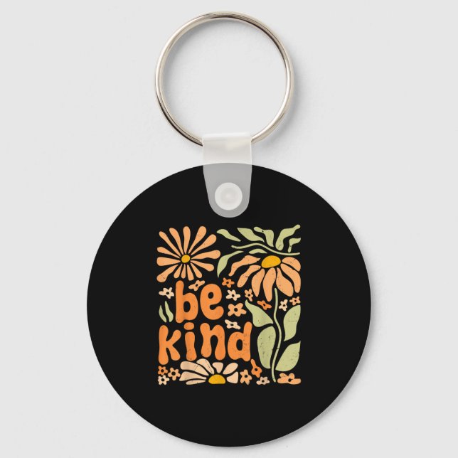 Be Kind Floral Positive Quote Boho Flowers Choose  Keychain (Front)