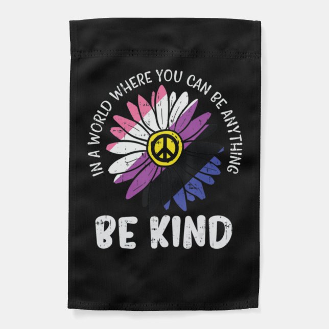 Be Kind Genderfluid Daisy Peace Hippie Pride Flag. Garden Flag (Front)