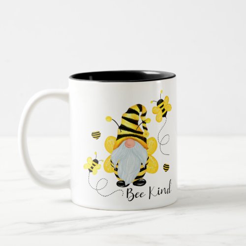 Be Kind Gnome And Bee Hippy Gnome Lover  Two_Tone Coffee Mug