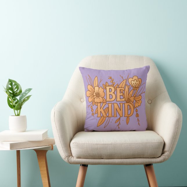 Be Kind | Gold Floral Inspirational Throw Pillow (Chair)