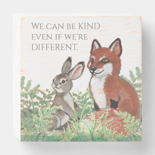Be Kind Green Baby Fox Bunny Rabbit Nature Rustic Wooden Box Sign