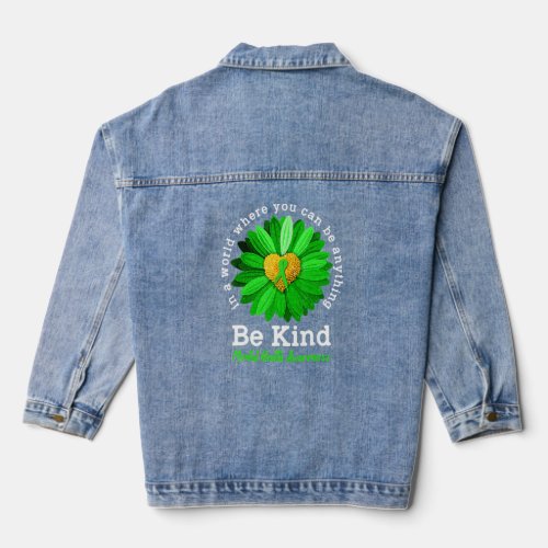 Be Kind Green Ribbon Sunflower Mental Health Aware Denim Jacket