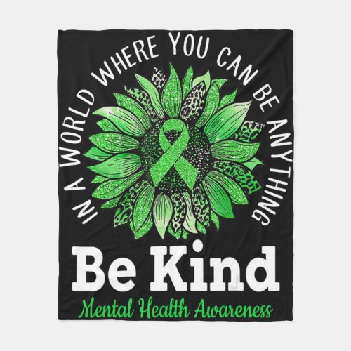 Be Kind Green Ribbon Sunflower Mental Health Aware Fleece Blanket