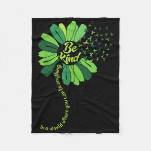 Be Kind Green Ribbon Sunflower Mental Health Aware Fleece Blanket