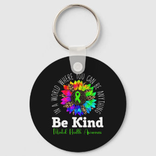 Be Kind Green Ribbon Sunflower Mental Health Aware Keychain