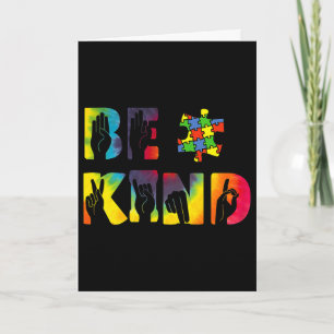 Be Kind Hand Sign Language Puzzle Autism Awareness Card