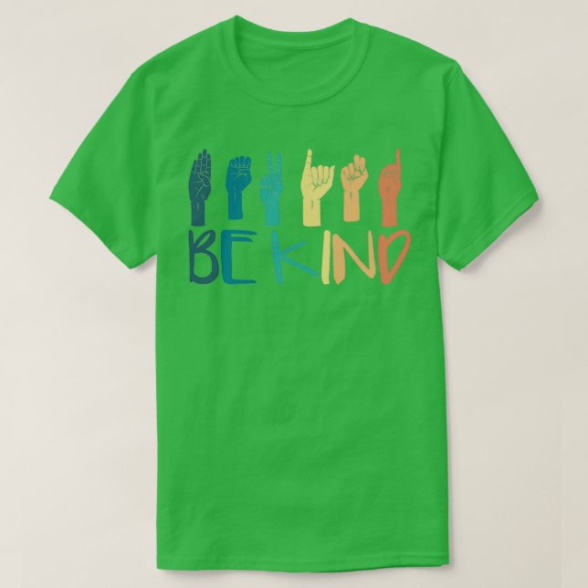 Be Kind Hand Sign Language Teachers Retro Interpre T-Shirt (Design Front)