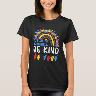 Be Kind Hand Sign Rainbow Autism Awareness Month F T-Shirt