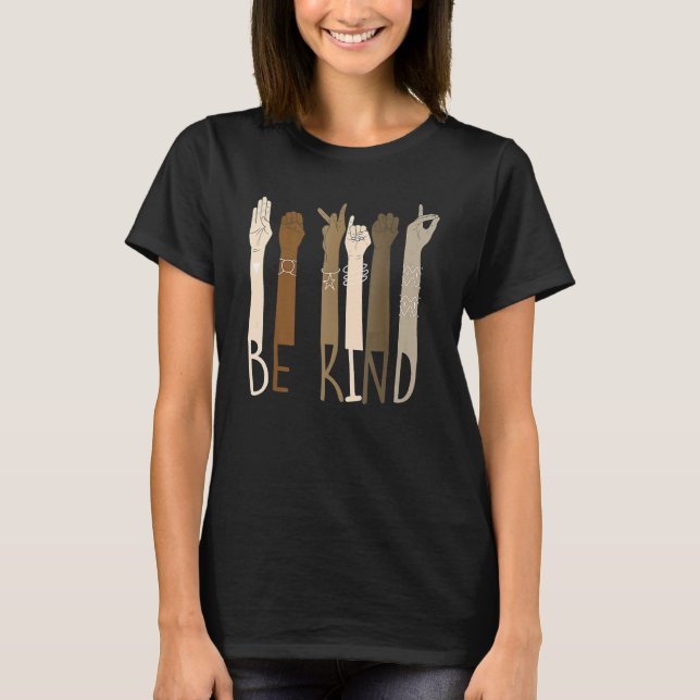 Be Kind Hand Signs ASL BLM Melanin Pride Black His T-Shirt (Front)