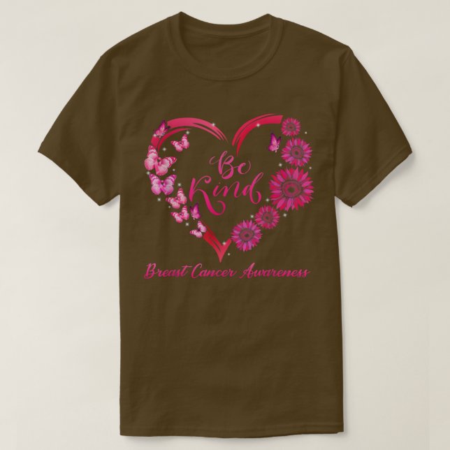 Be Kind Heart Sunflower Butterflies Breast Cancer  T-Shirt (Design Front)