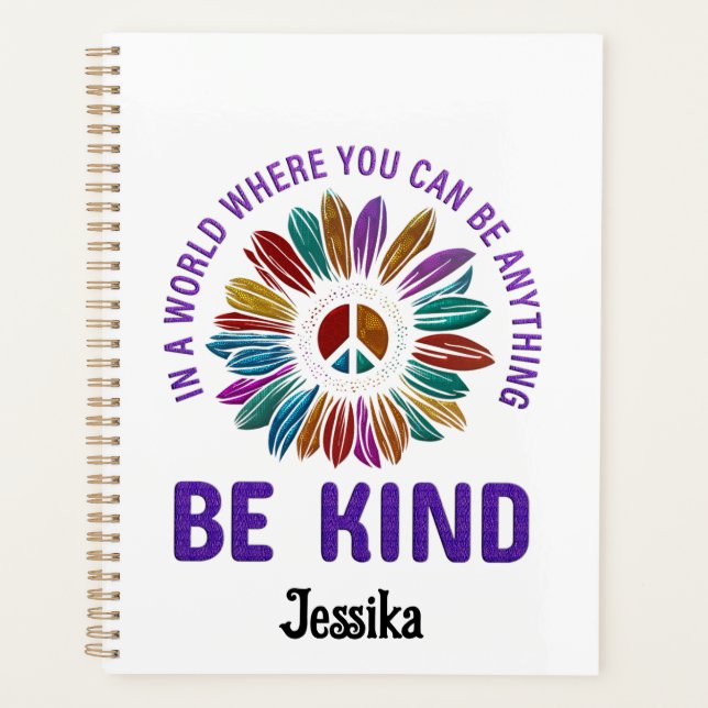Be Kind Hippie Boho Custom Personalized  Planner (Front)