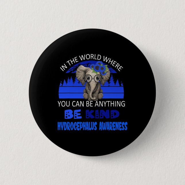 Be Kind Hydrocephalus Awareness Elephant Retro Bac Button (Front)