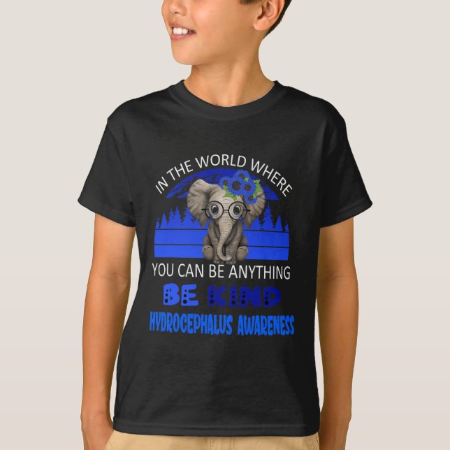 Be Kind Hydrocephalus Awareness Elephant Retro Bac T-Shirt (Front)