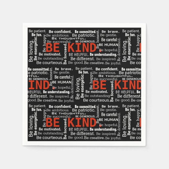 Be Kind Inspiration Text On Black Napkins (Front)