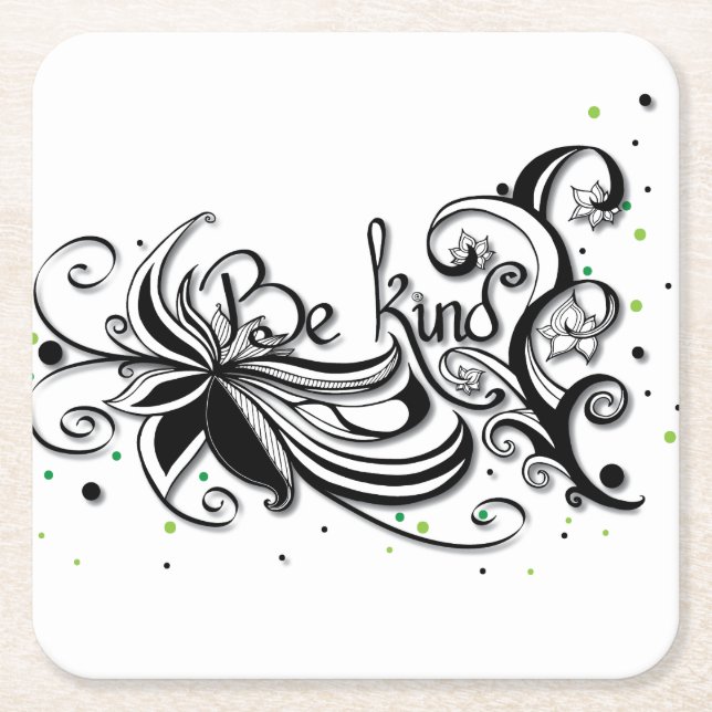 BE KIND! Inspirational calligraphy quote Square Paper Coaster (Front)